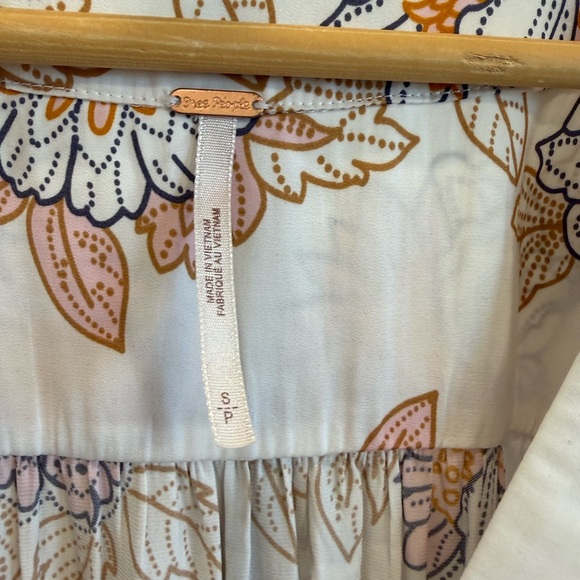 Free People Floral Tie Font Balloon Sleeves Boho Blouse Small Office Indie Hippi - Picture 8 of 11